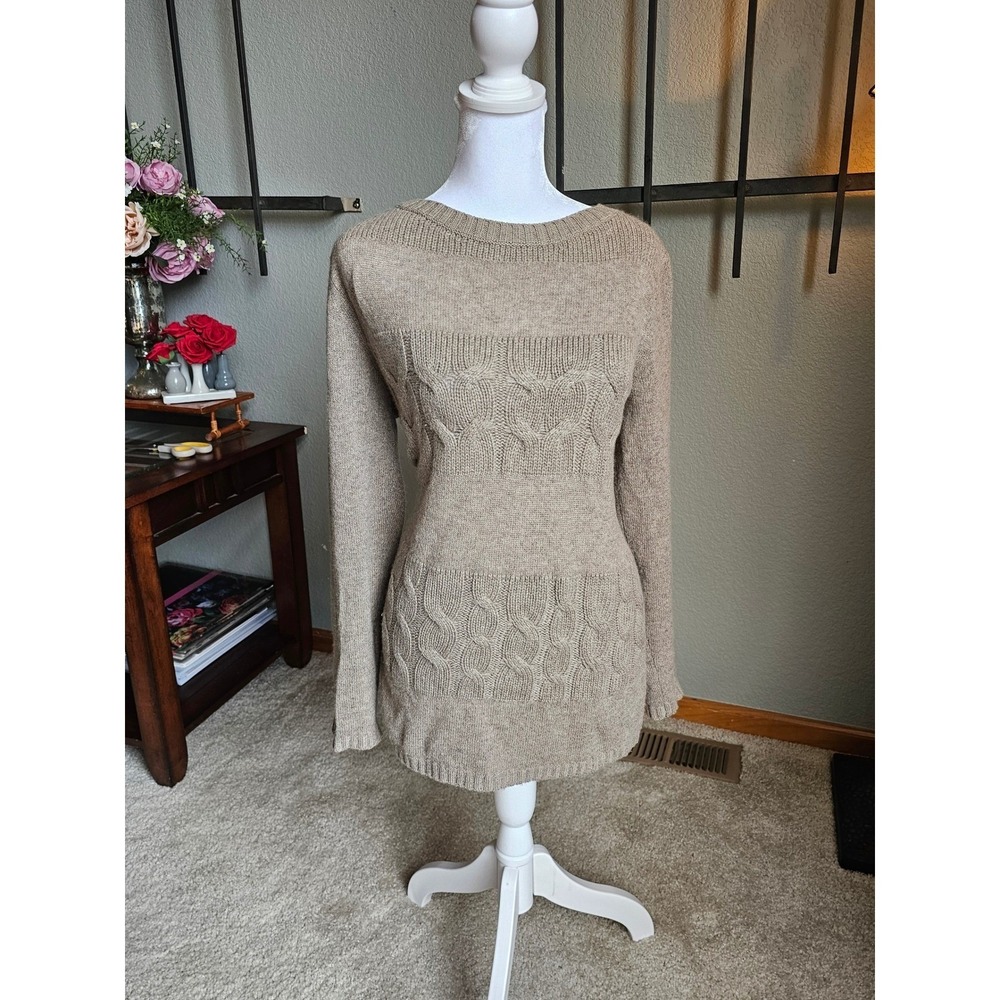 Lafayette 148 New York Sweater Womens Medium Taupe Cashmere Cable Knit Tunic